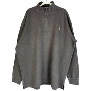 Polo Ralph Lauren Tall Men Size 2XLT Brown 1/4 Zip Classic Ribbed Cotton Sweater